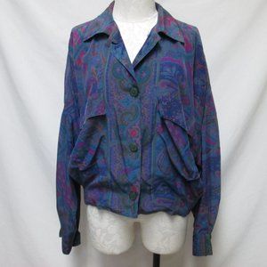 Linda Allard Ellen Tracy 100% Silk top blouse cover up paisley button Size Sz 12